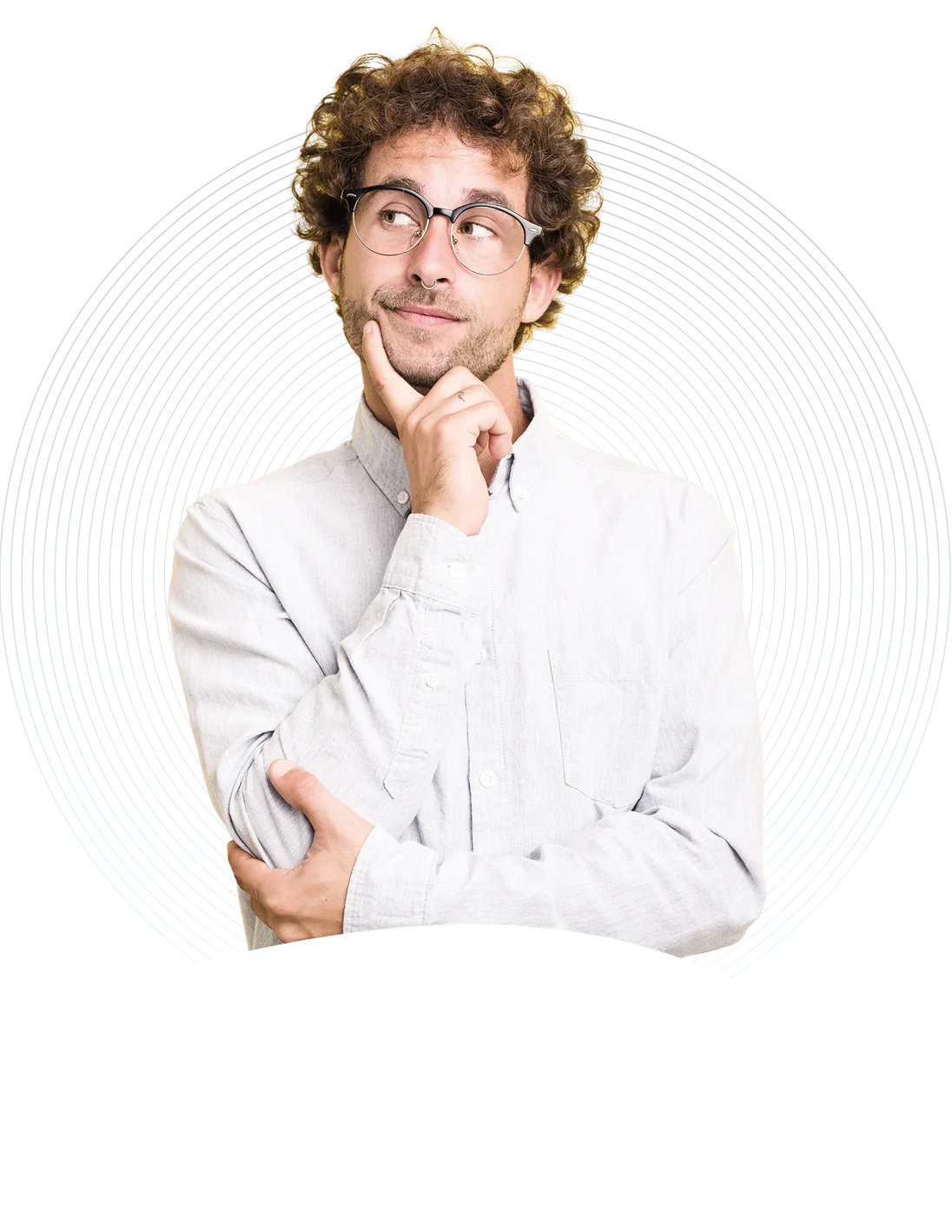Thoughtful young man in glasses and a white shirt