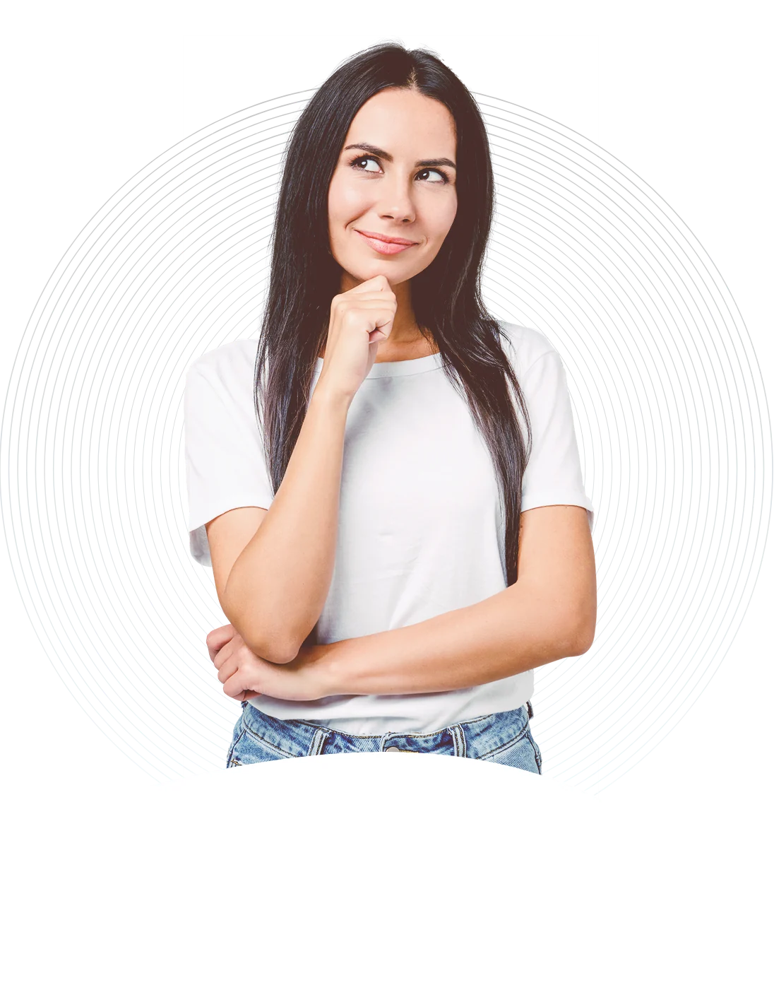 Thoughtful young woman in a white T-shirt